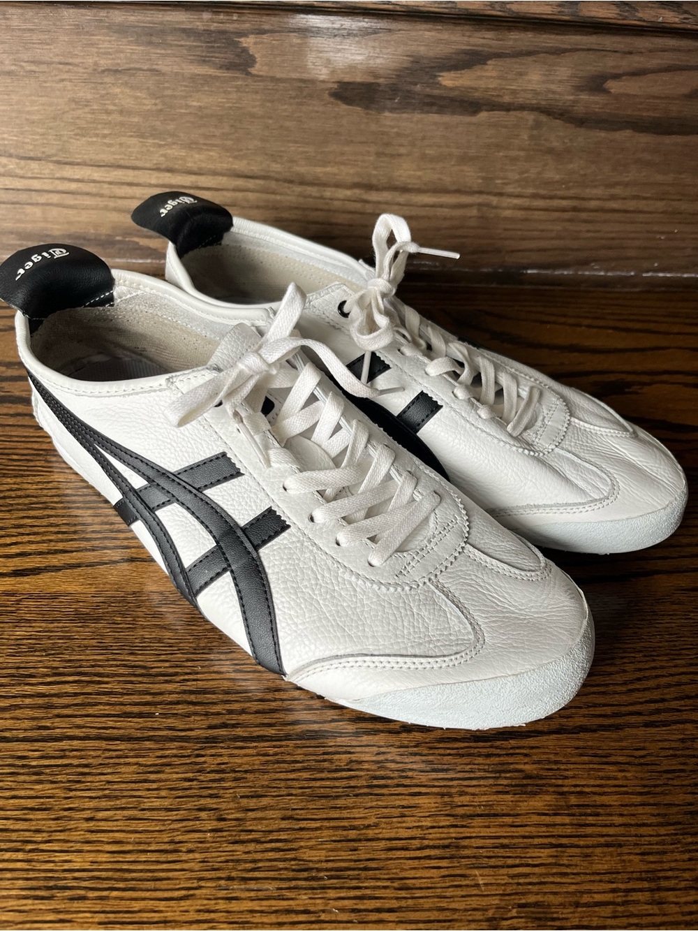 Onitsuka Tiger by Asics White Leather Sneaker with Black Stripes